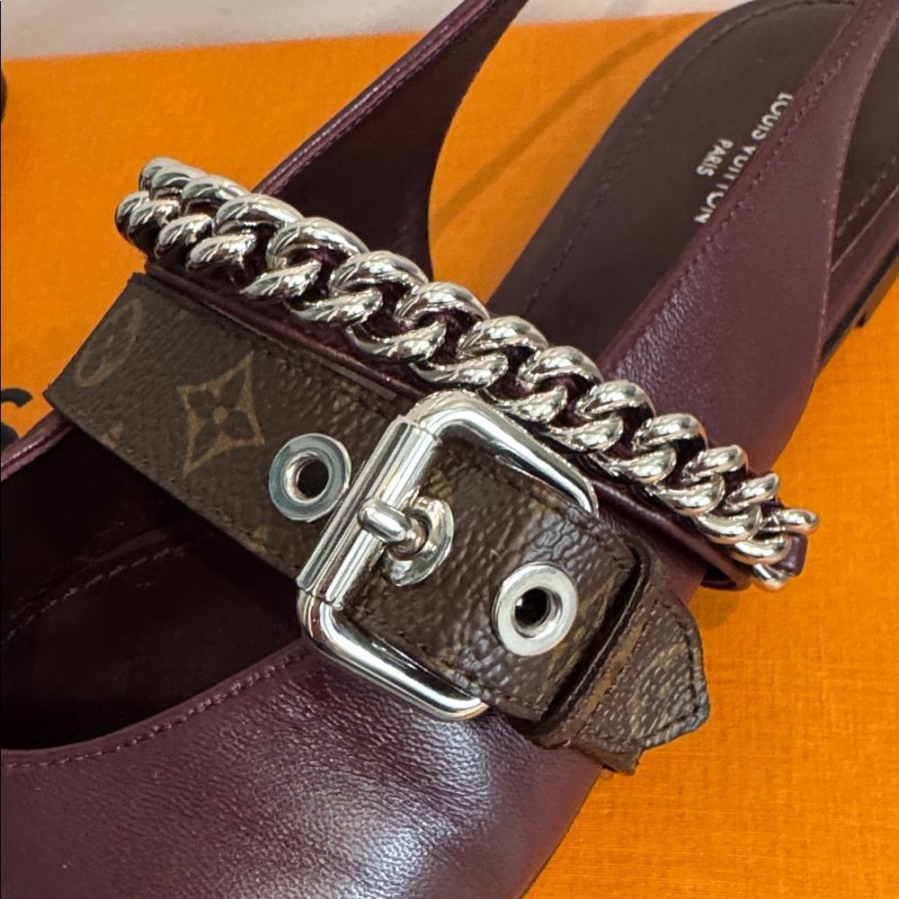Louis Vuitton Dark Red Chain Slingback Flats - Picture 2 of 10